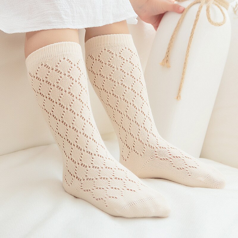 Calcetines de algodón para bebé, calcetines calados de verano para bebé hasta la rodilla, calcetines de malla transpirable, calcetín para niños y niñas