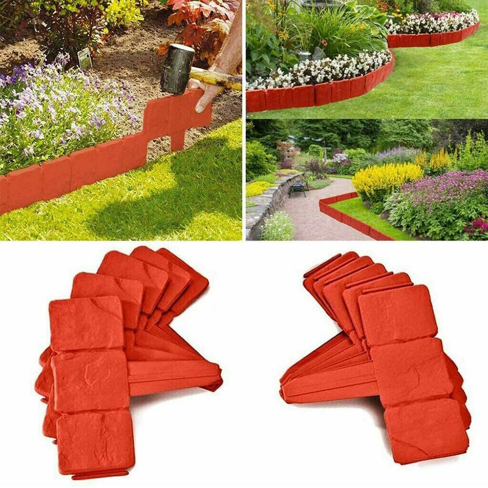 20Pcs Imitation Stone Lawn Grass Edging Cobbled Stone Effect Lawn Edging Garden Plant Flower Bed Border Fence Garden Decoration