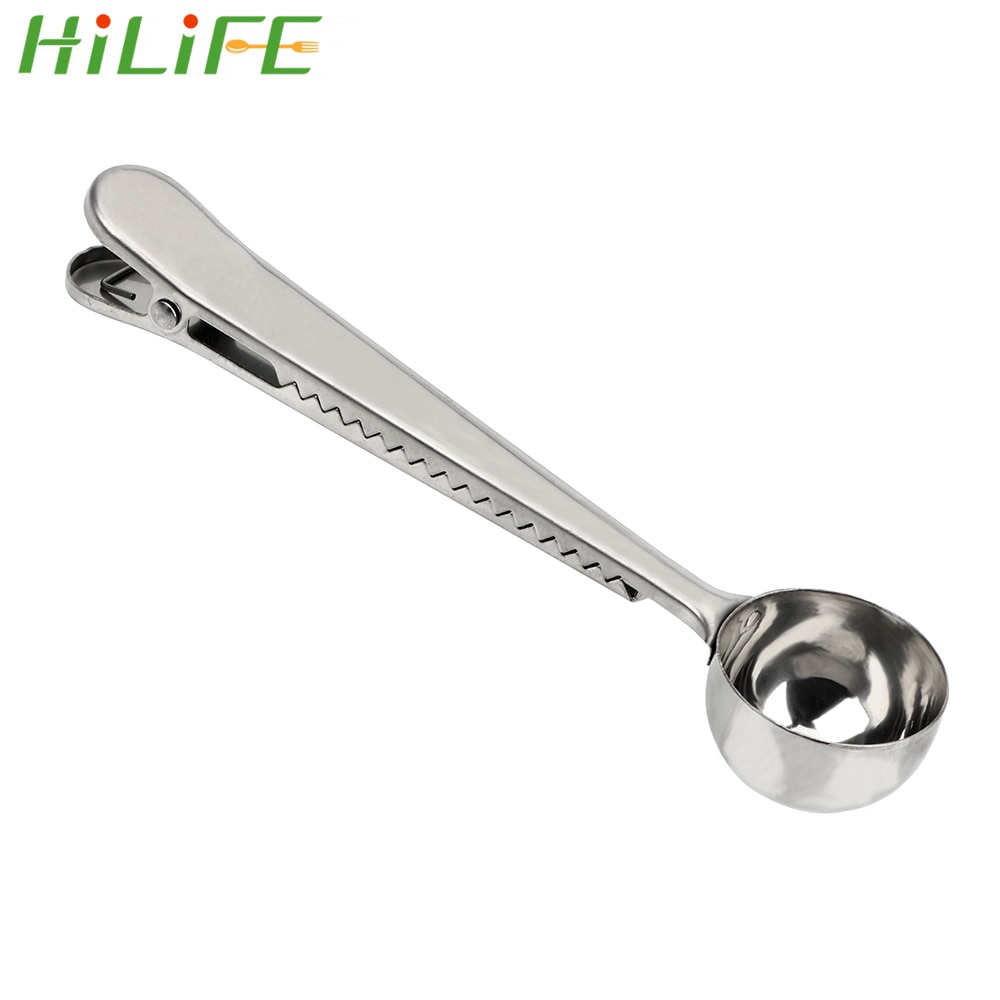 HILIFE Stainless Steel Coffee Measuring Scoop Multifunctional Tea Measuring Spoon Kitchen Tool With Bag Sealing Clip
