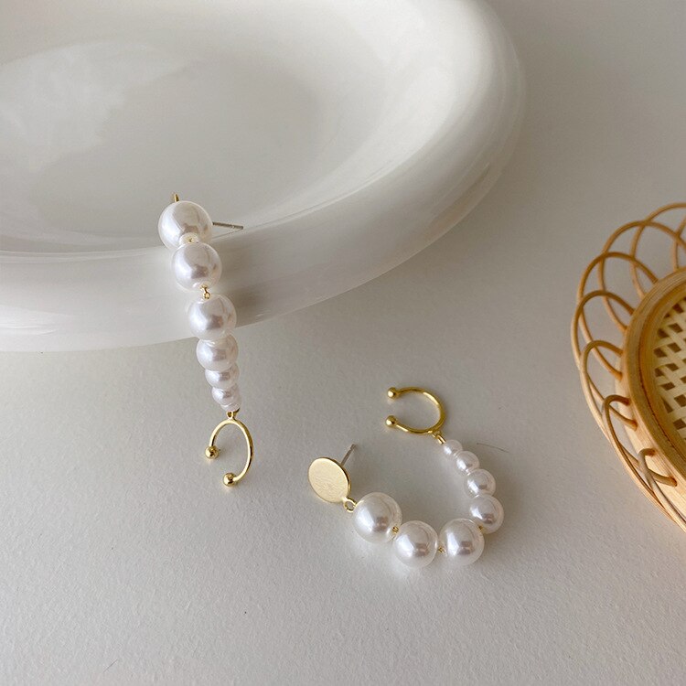 Coreano ouro longo corrente borla pérola earclip com piercing brincos para mulher orelha perfurada pérolas earcuff jóias