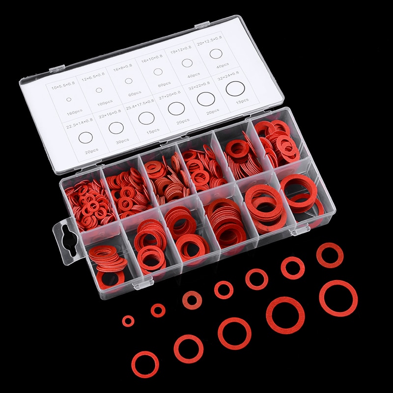 600pcs 12 Sizes Red Steel Paper Fiber Flat Washer Kit Insulation Washer Gasket Nut &amp; Bolt Set Flat Ring Seal Assortment Kit