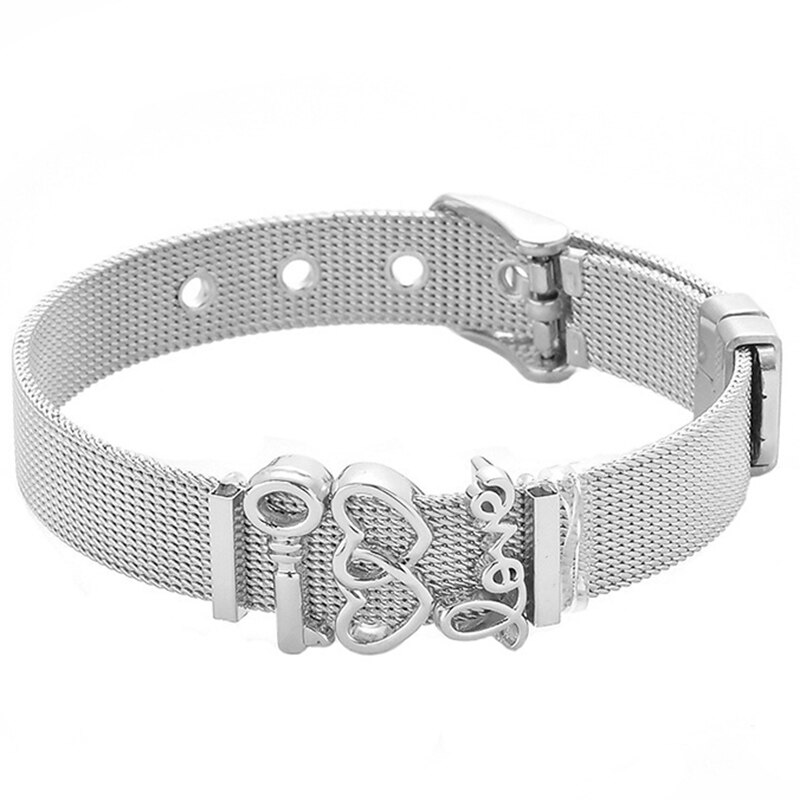 Mesh Bracelets Slide Crystal Love Heart Charms Fine Bracelet Stainless Steel Bracelet for Woman Valentine's Day Jewelry: ST010