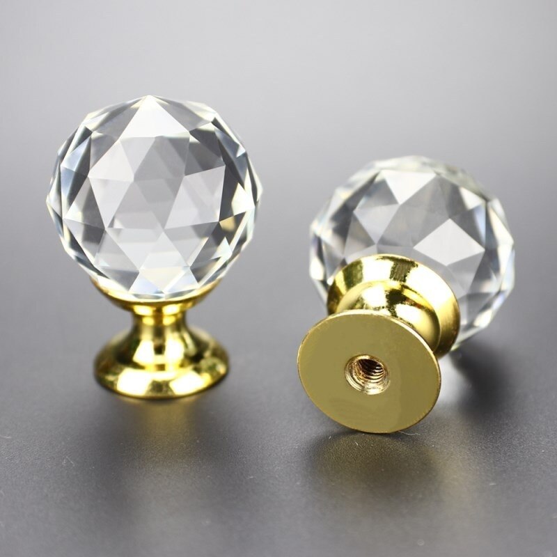 25Mm 30Mm Ronde Diamant Clear Crystal Ball Glas Knoppen Keuken Schuifladegrepen Knoppen Bureaulade Handvat Hardware Kast pulls