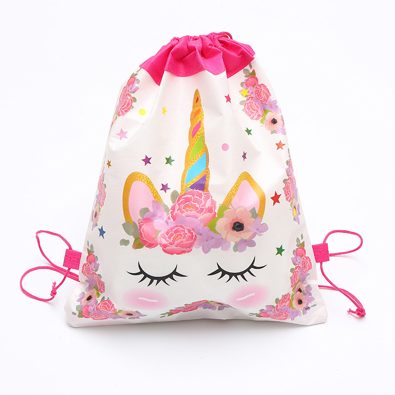 10 stk/parti piger favoriserer dejlige enhjørning mochila non-woven stoffer fødselsdagsfest baby shower dekorere blomst snoreposer: 6