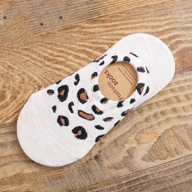 Kvinder leopard sok lille dyr tegneserie kort 100%  bomulds båd sokker åndbar afslappet damer sjov sok: Hvid