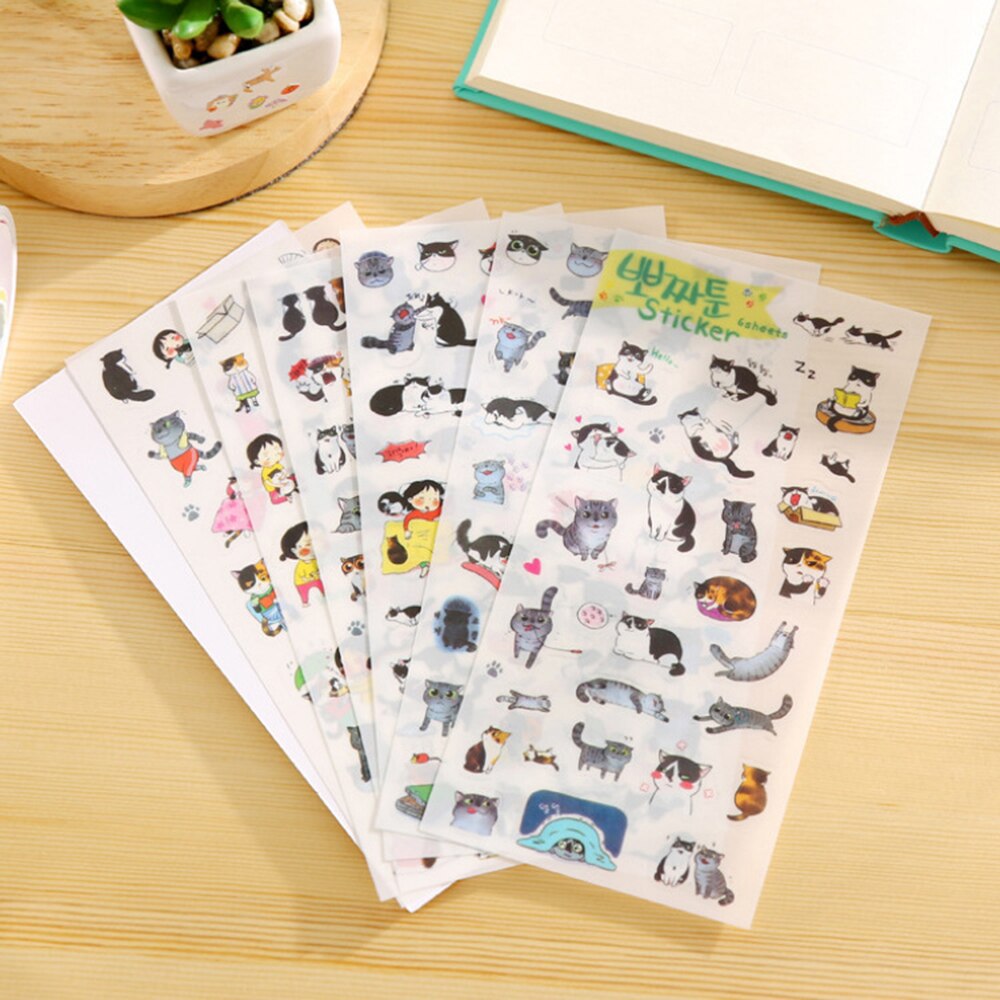 6 Pcs / Pack South Korea Transparent Pvc Stickers Cute Cat Diary Photo Album Stickers