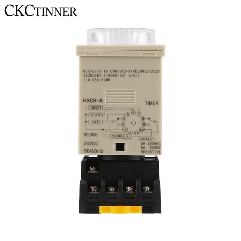 AC100-240V H3CR-A Tijdrelais 1.2S 300H 50/60Hz 11PIN Power On En Off Cyclus Vertraging tijd Relais 24V 12V Met Socket Base PF113A