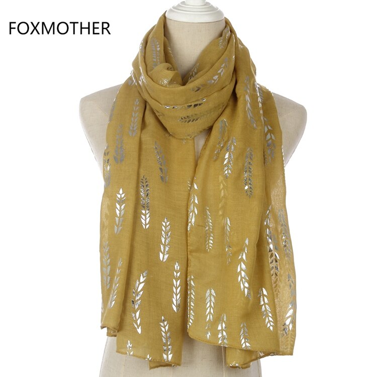 Foxmother fasjonable kvinner rosa hvit grå gul hveteblomst bronzing folie sliver skjerf til damer