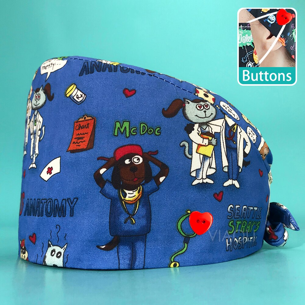 Cartoon Printing Verstelbare Scrub Cap Schoonheidssalon Verpleging Cap Laboratorium Werk Cap Pet Shop Sanitaire Dragen Scrub Cap Unisex: 22111ax