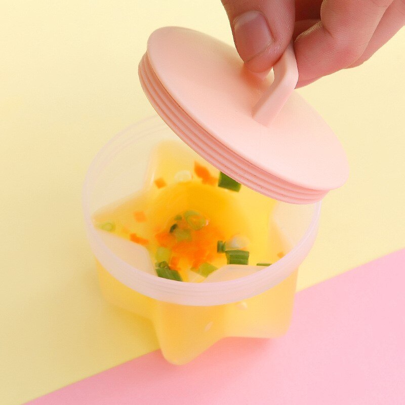 4PCS Practical Cute Egg Boiler Plastic Egg Poacher Set Kitchen Egg Cooker Tools Egg Mold Form with Lid Brush Pancake Maker
