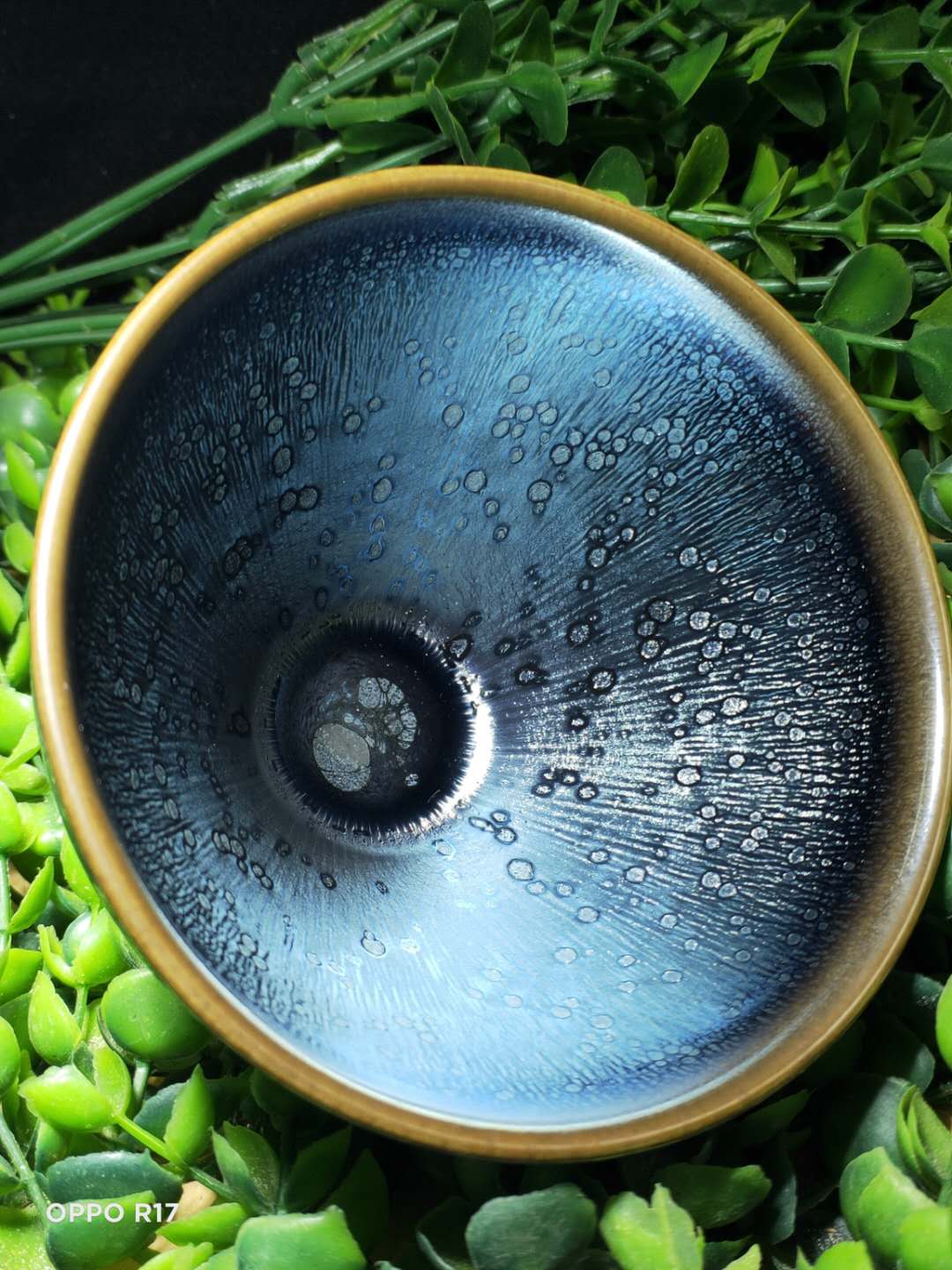 Jianzhan Tenmoku Glaze Tea Cup Pottery Chawan Blue Rare Sky Eye Pattern Handmade Chinese Porcelain Best for Tea Ceremony