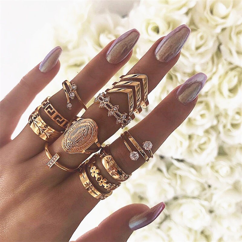 Vintage Gold Crystal Opal Knuckle Ring Set Bohemian Geometrische Snake Mary Cross Vinger Glamour Vrouwelijke Knuckle Midi Ring Sieraden: white