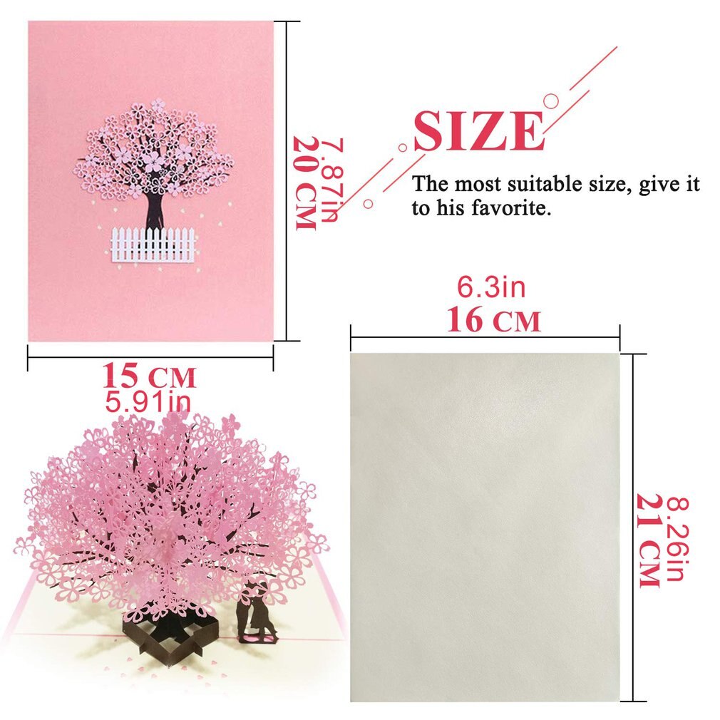 Chinese Valentijnsdag Romantische Kersenbloesem Paar 3D Stereo Wenskaart Prachtige Ambacht Wenskaart