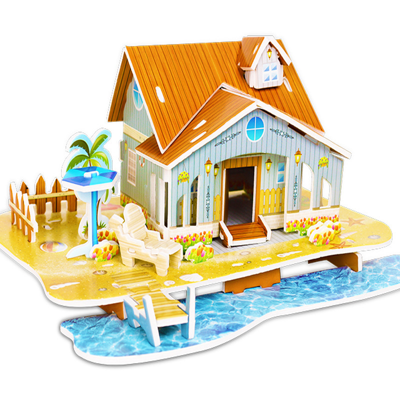 3D Alpinia Oxyphylla Jigsaw ForChildren Speelgoed Papier Capa-citor Huis Model Puzzel Speelgoed: View Ocean House