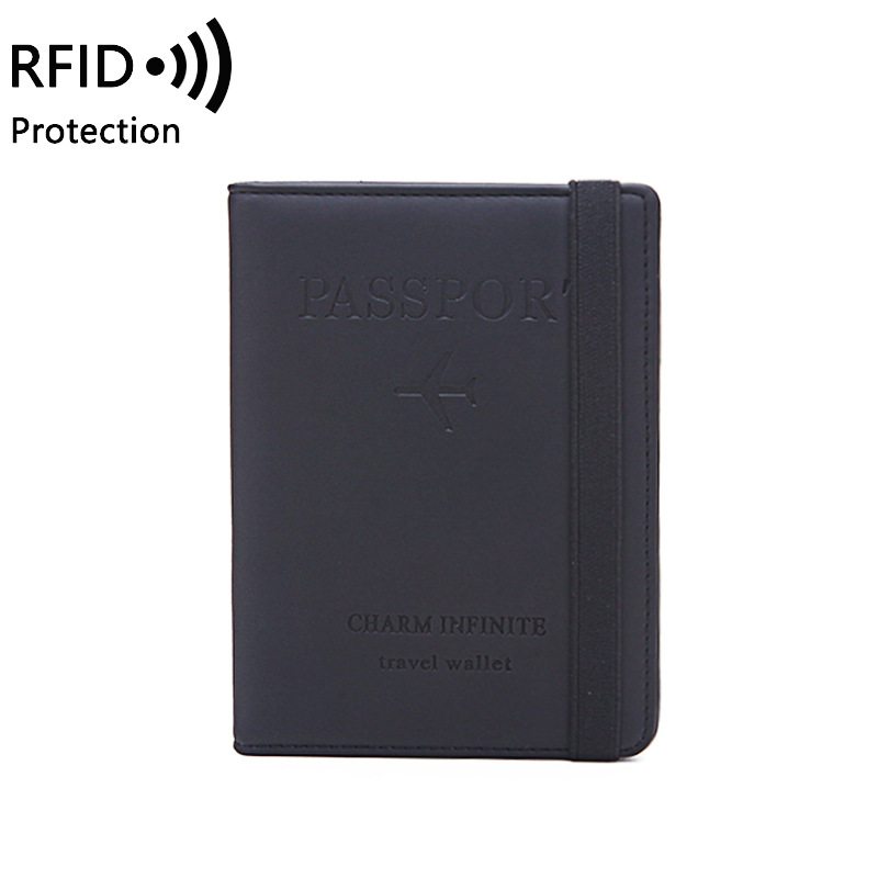 8 farben RFID Reisepass Abdeckung Brieftasche unisex Geschäft Multifunktions Kreditkarte Geldbörse Organizer fallen Mit Elastische Band: Schwarz