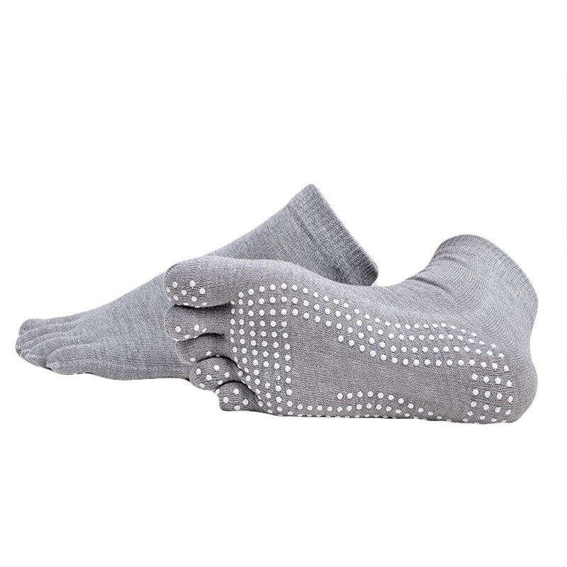 3D Anti-skid parte inferior de goma de fútbol calcetines de deporte para correr calcetines de cinco dedos Atlético calcetines de algodón: Light Gray