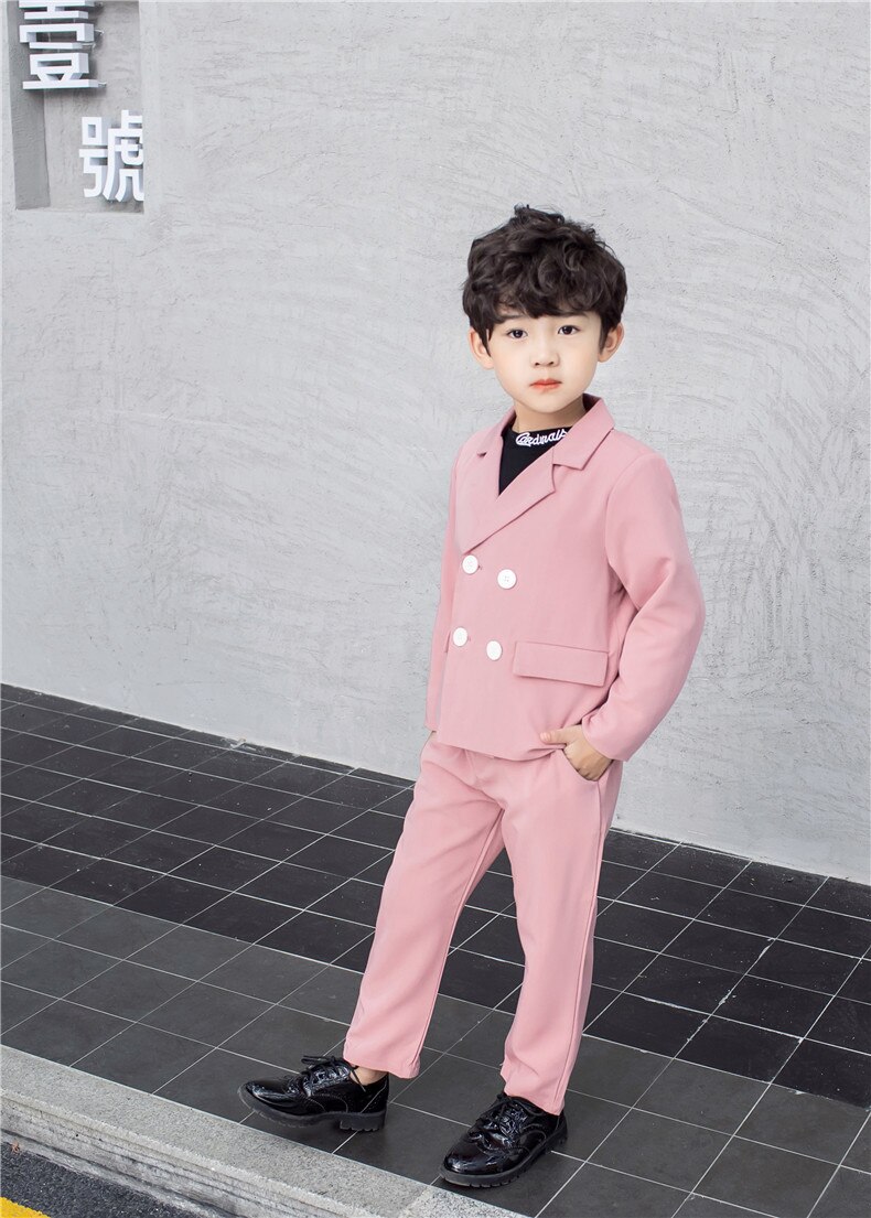 Costume à Double boutonnage pour garçon, ensemble de vêtements couleur bonbon, Costume d'hôte de fête d'anniversaire pour enfants blazer + pantalon, collection printemps-automne