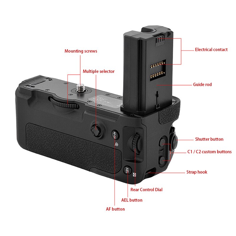 Vg-C3Em Battery Grip di Ricambio per Sony Alpha A9 A7Iii A7Riii Lavoro Della Macchina Fotografica Reflex Digitale con 1-2 Pcs Np-Fz100 batteria