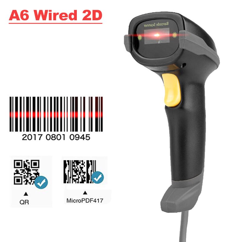 Scanner di codici a barre 2D Wireless Holyhah A66 con supporto e lettore di codici a barre QR 1D/2D cablato A6 PDF417 per terminale POS inventario: A6 Wired 2D