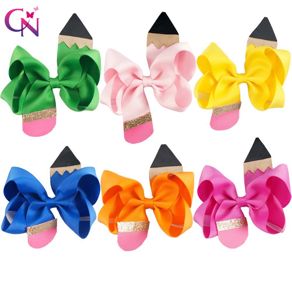 6 uds hecho a mano 4,5 "lápiz volver a la escuela moño para cabello con Clip para niñas Boutique lápiz horquilla accesorios de graduación preescolar: Varios