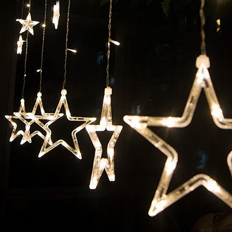 2.5m 138 led moon star fairy lights julestjerne string lys guirlande led gardin til bryllup/hjem/fest/fødselsdagsdekoration