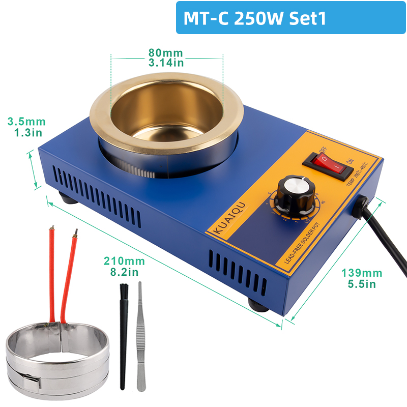 Olla de soldadura sin plomo, horno de fusión de estaño de mano, Control de temperatura ajustable, herramienta de baño para desoldar, 150W / 200W / 250W / 300W: orange