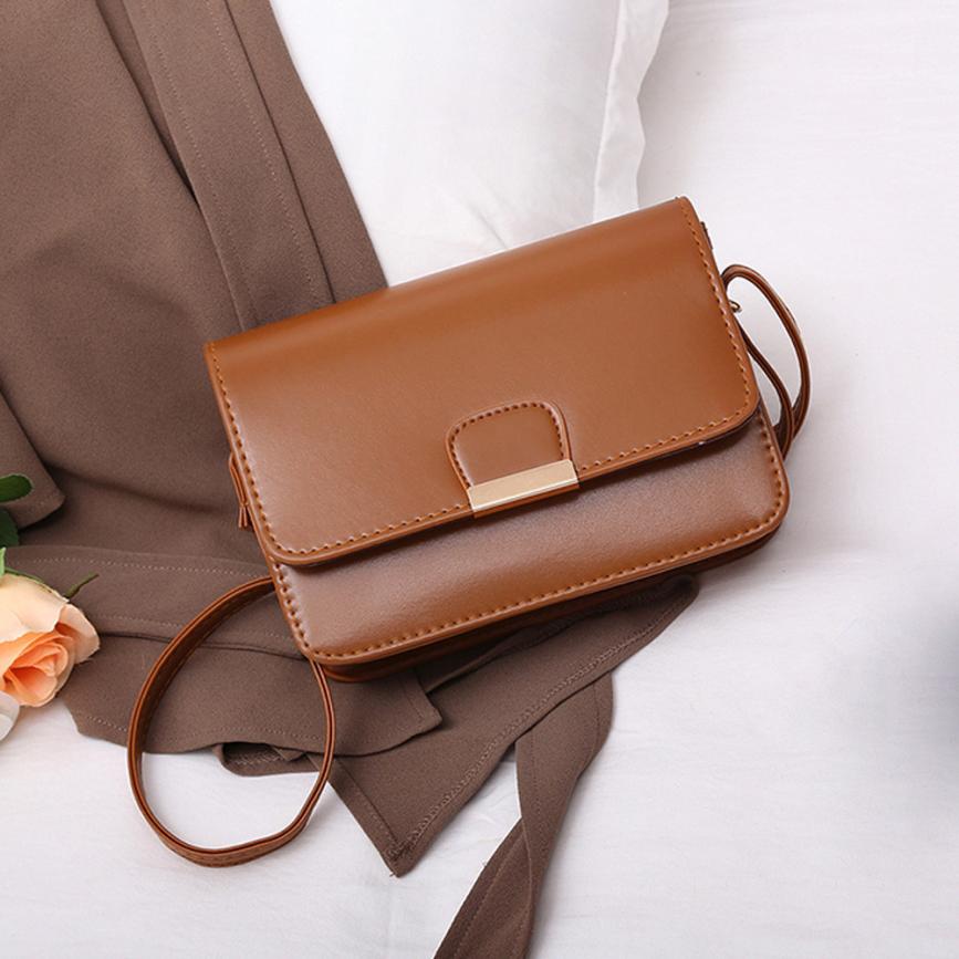 Women's Leather Simple Solid Handbag Small Shoulder Bags Crossbody Bags for Girls Messenger Bags for Female bolso mujer: LightBrown