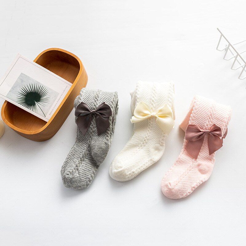 0-6 år baby strumpbyxor sommar mesh tunn bomull leggings rosett stickade vita strumpor barn flickor leggings  kf497