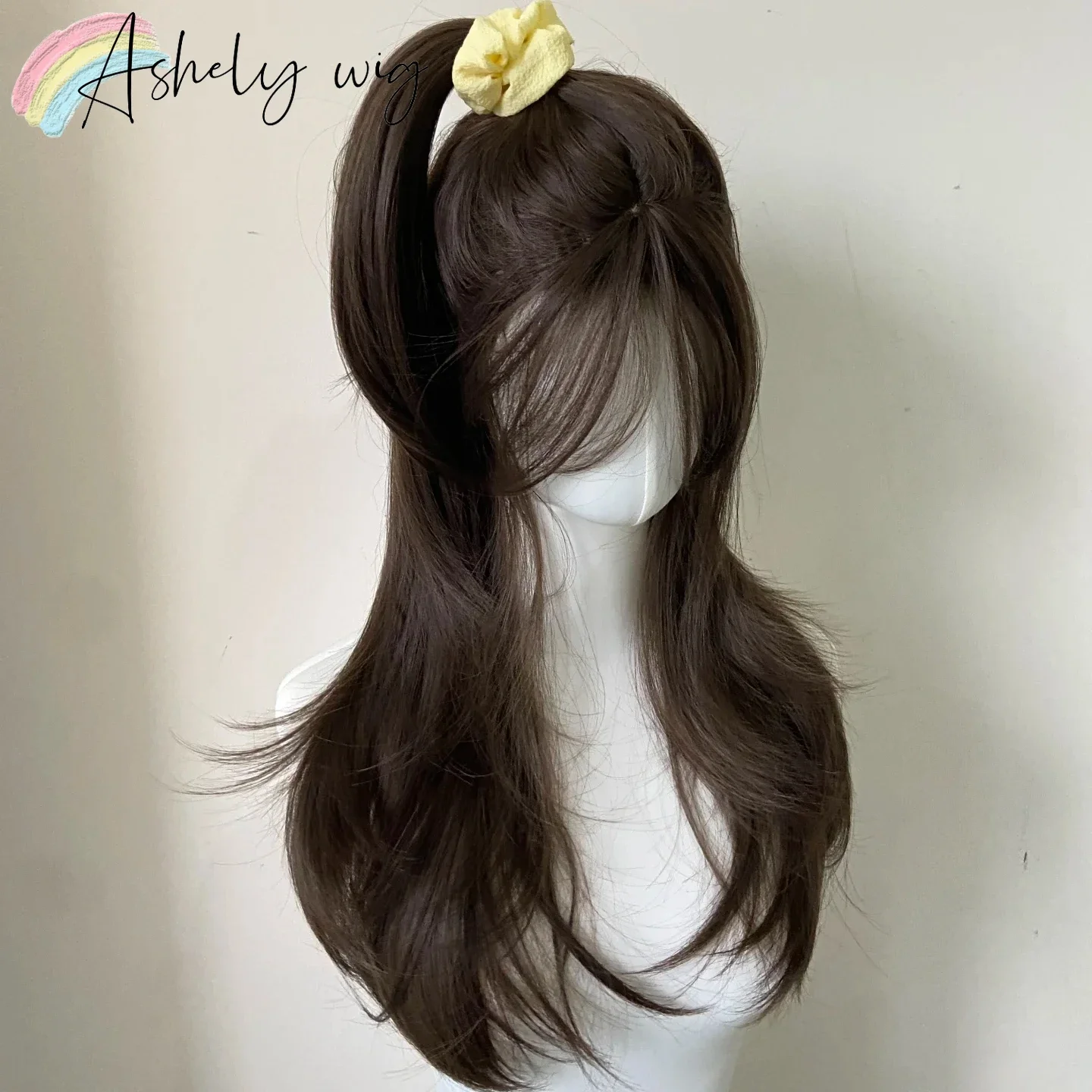 Perruque brune pour femmes bandeau corps brun droit synthétique Rose modèles de cheveux en frange française haut niveau Simulation cheveux perruque 가