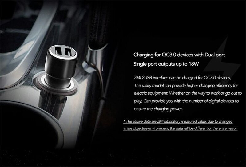 Original Xiaomi ZMI Car Charger Dual USB QC3.0 Quick Charge 5V/2.4A 9V/2A 12V/1.5A Metal for iPhone Samsung iPad