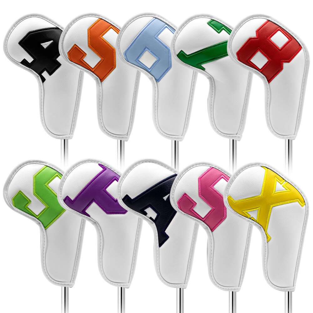 Kleurrijke Nummer Golf Iron Head Covers Iron Headovers Wiggen Covers 4-9 Aspx 10Pcs: White