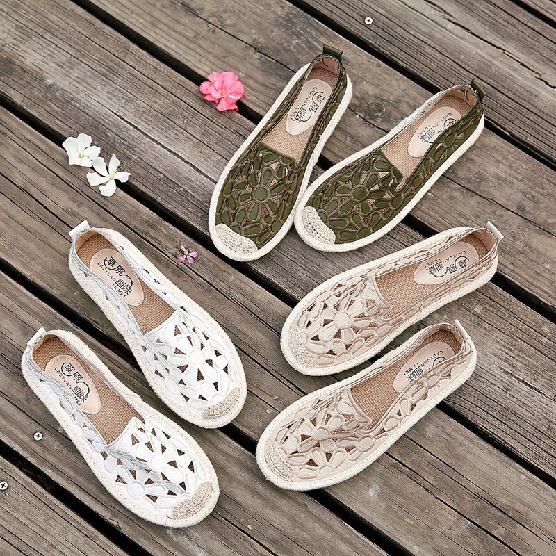 Holle Visser Vrouwelijke Schoenen vrouwen Flats Canvas Schoenen Lente Zomer Vrouwen Schoenen Uitgesneden Canvas Ondiepe Slip Op Casual