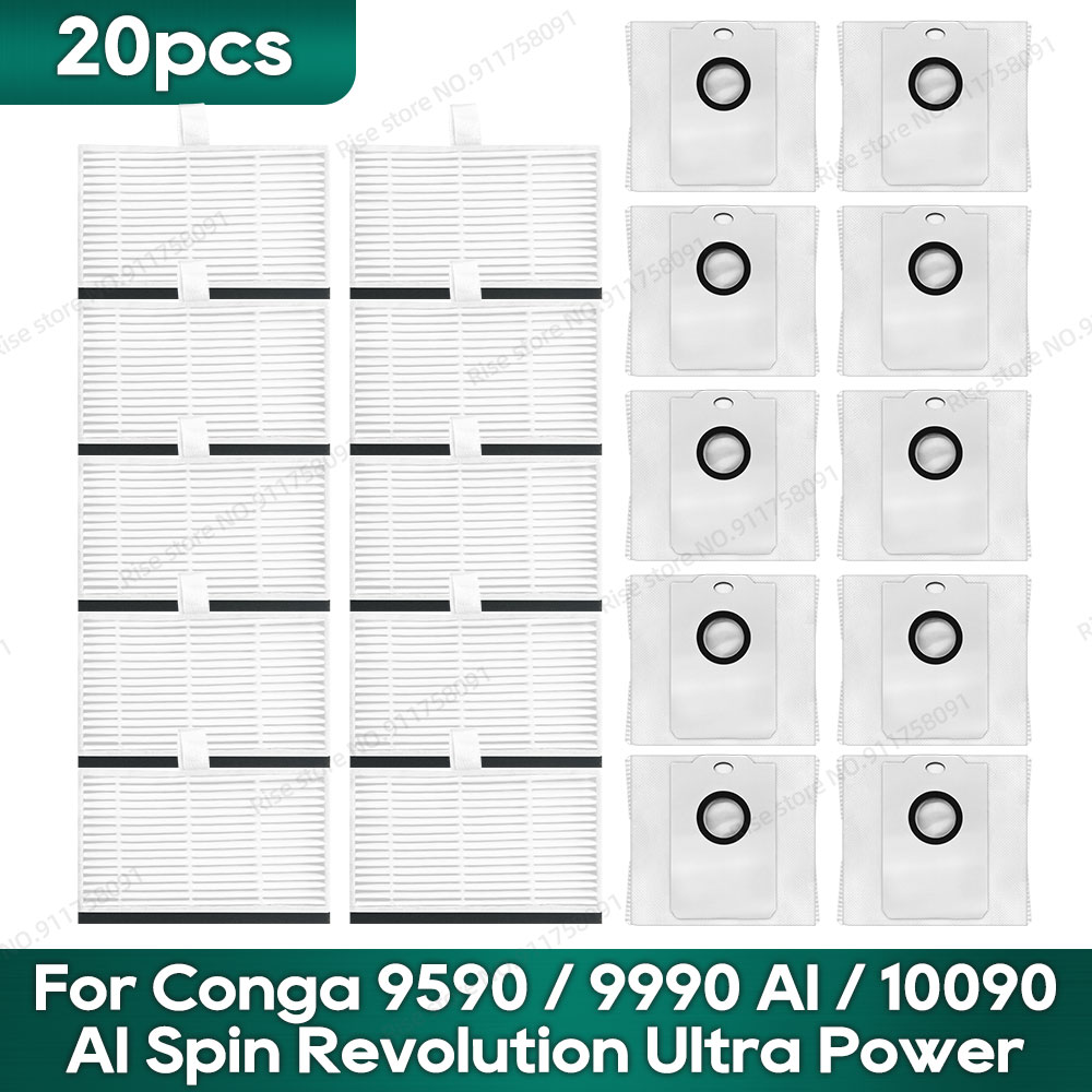 Compatible para Cecotec Conga 9590 9990 AI 10090 AI Spin Revolution Ultra Power Home recambios: Filtro Hepa, Cepillo Principal, Bolsa para Polvo: Caqui oscuro