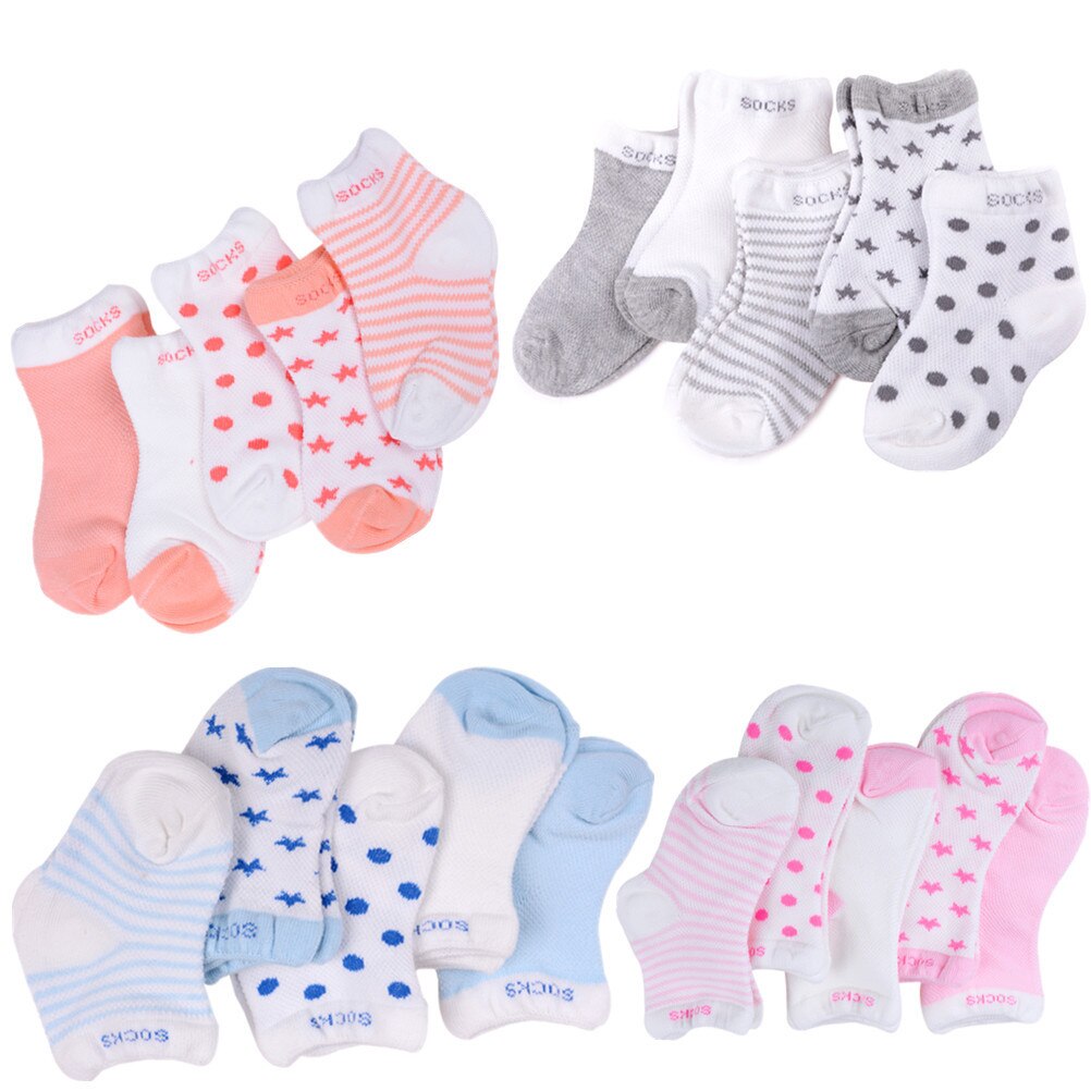 5 pares/set bebê meias bebê menino menina algodão impresso meias recém-nascido infantil crianças macio cinza rosa azul laranja 0-6 m