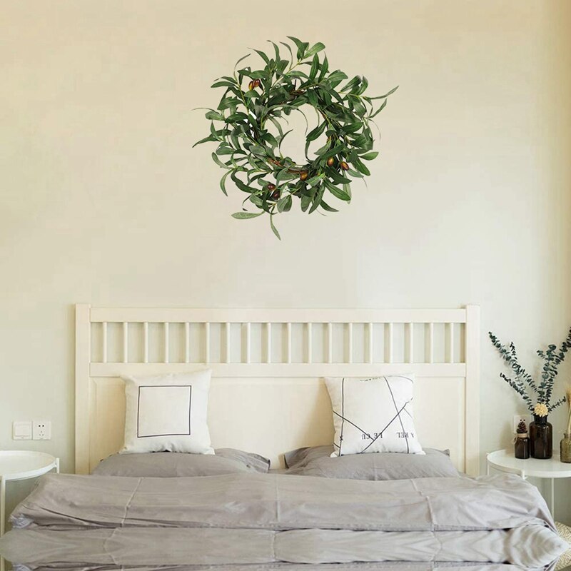 Olive Leaf Wreath Rustic Farmhouse, Faux Foliage Wreath, for Front Door, Welcome, Christmas, Outdoor, Indoor