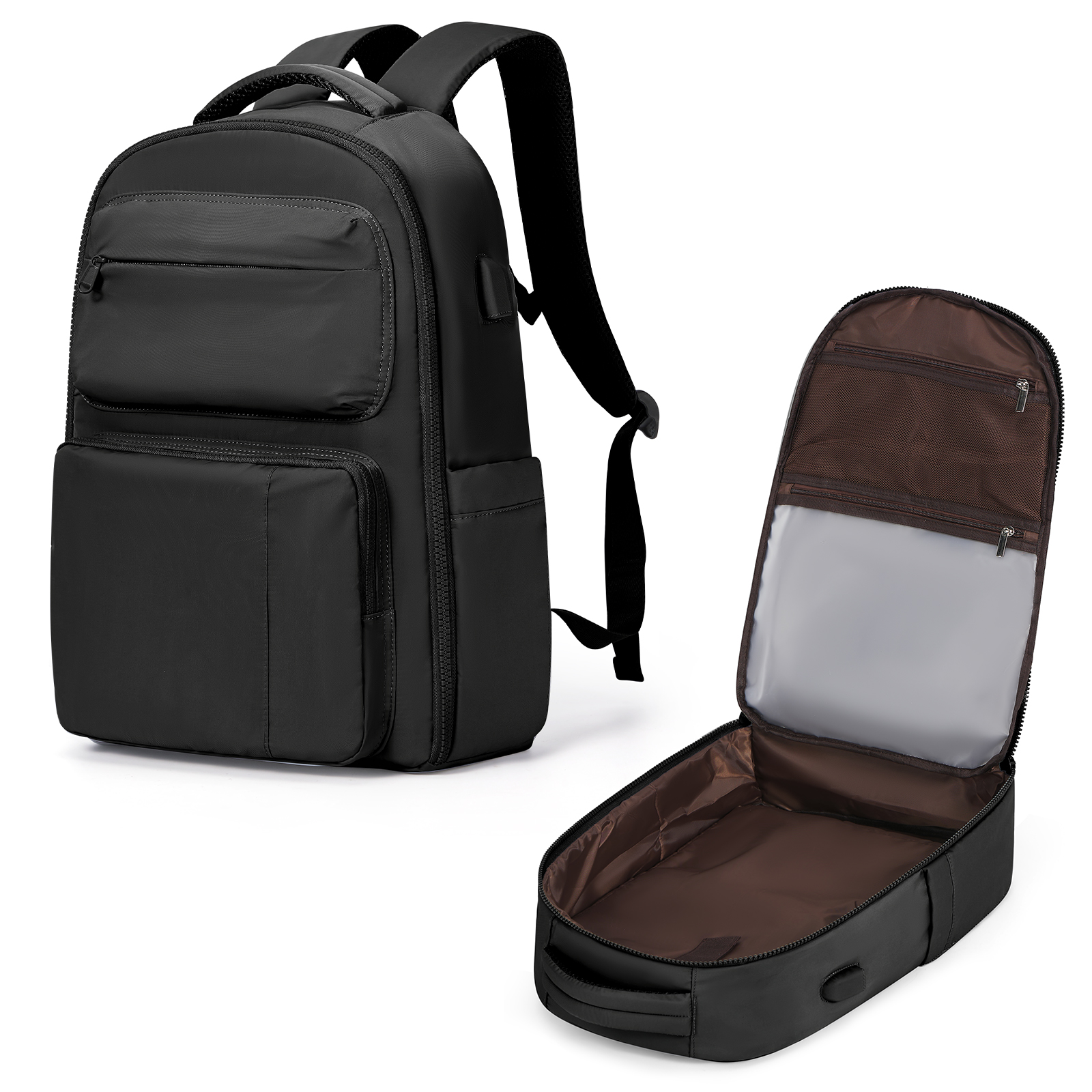 Mochila para ordenador portátil para hombre y mujer, morral de viaje impermeable con USB de 15,6 pulgadas, morral de negocios para adolescentes, morral escolar para Universidad: Negro