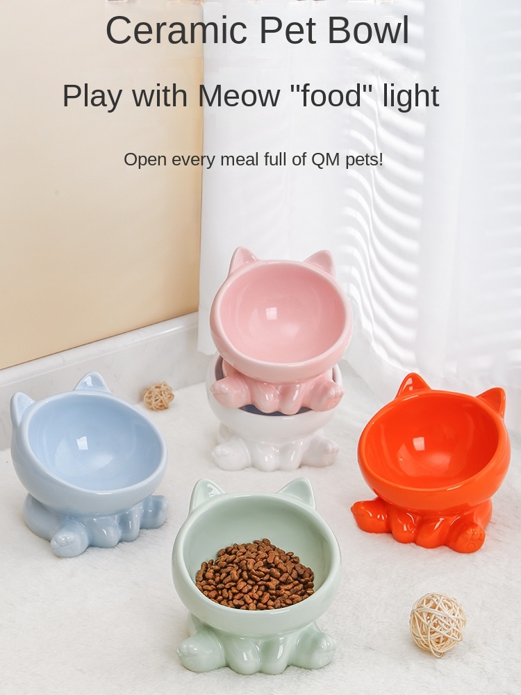 Cat Bowl Integrated Ceramic Diagonal High Feet Cute Protection Cervical Spine Dog Bowl Drinking Cat Bowl Against Black Chin