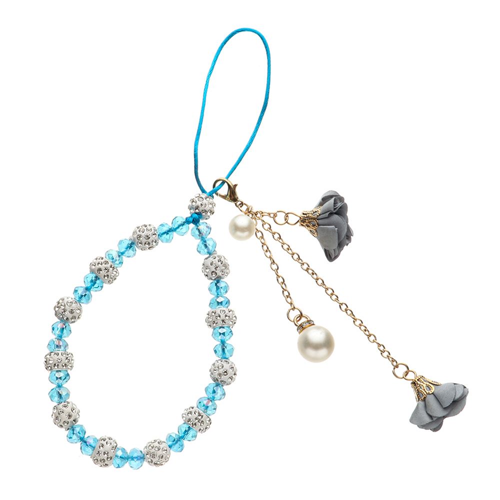 Pendant Flower Bracelet Mobile Phone Lanyard Crystal Phone Straps Hanging Rope Strap Wrist Rope Anti-lost Lanyard: blue