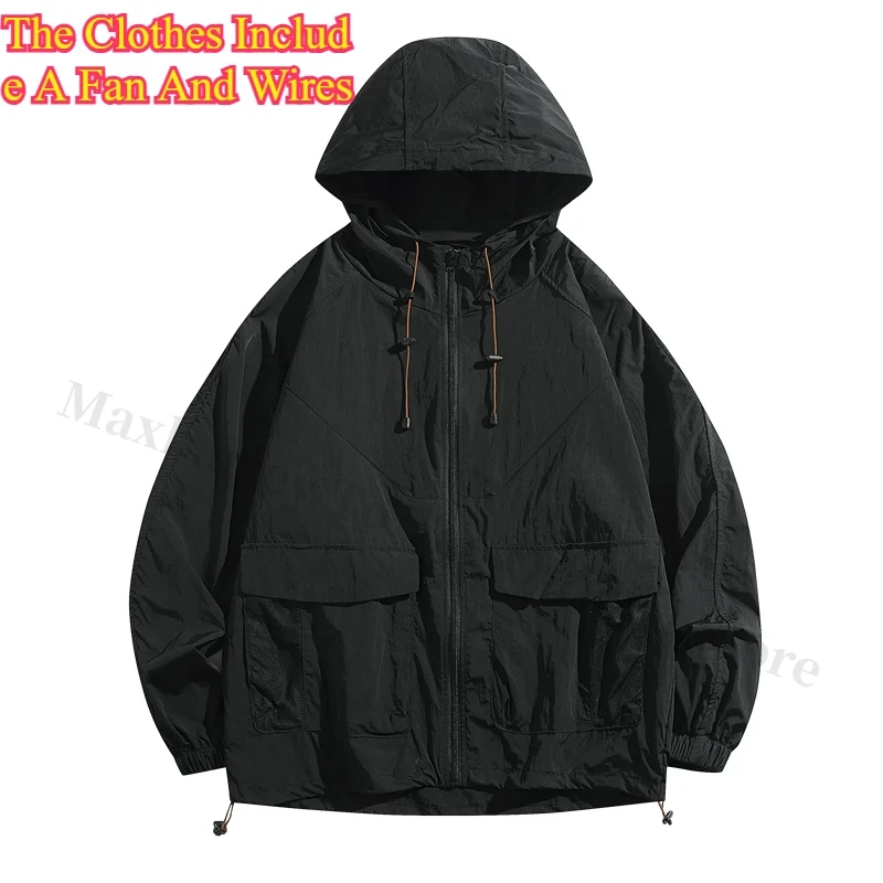 USB Air Conditioner Jacket Cooling Fan Skin Coats -15 ℃ Refrigeration Work Clothes Unisex Bicycle Camping Heat Protection Tops: L / black