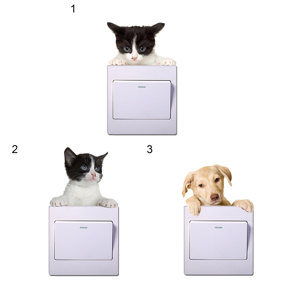 Very cute 3D Cat and Dog Switch stickers PVC Removable Wall Sticker Vinyl for Bedroom living room Home Decor Decals Socket paste