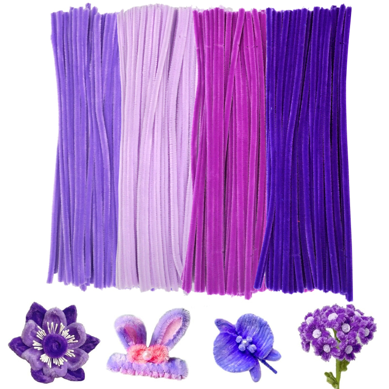 Limpiadores de tuberías de la serie púrpura, suministros para manualidades, manualidades y manualidades, 200 piezas