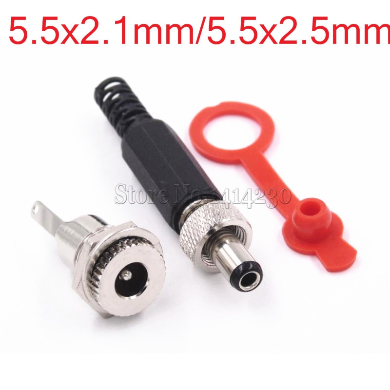 Dc Connector 5.5*2.1 5.5*2.5 5.5X2.1Mm 5.5X2.5Mm Dc Power Connector Male vrouwelijke Totaal 2 Stuks Met Waterdichte Cap Stopcontact Plug
