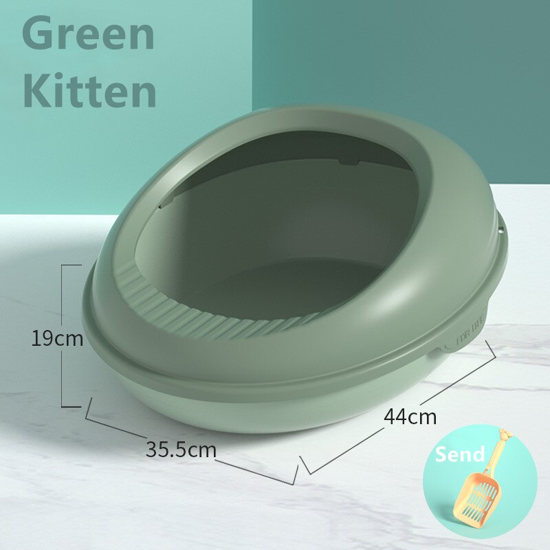 Grand bac à litière Semi-fermé pour chat, anti-projection, bassin en forme d&#39;oeuf amovible, toilette pour animaux de compagnie, fournitures pour chats: Green Kitten