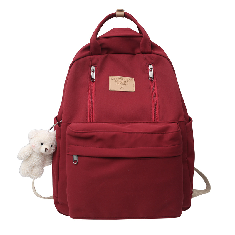 Mochila impermeable con muchos bolsillos para mujer, bolso de hombro escolar de para chicas adolescentes: 16 pulgadas / Rojo