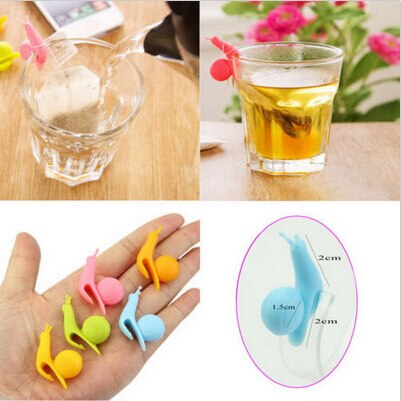5 PCS/lot Cute Snail Shape Silicone Tea Bag Holder Cup Mug Candy Colors Set Mini Snail Tea Bag Holdes clips