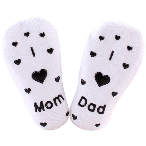 Baby Toddler Winter Warm Socks Pure Cotton Anti-slip Socks Mom & Dad Letter Socks with Glue Dots for Baby Boys & Girls: black