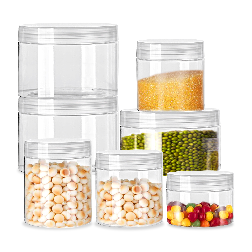 Plastic Storage Jars With Screw-on Lids Refillable Pots Makeup Balm Container 30-150ml Clear PET Plastic Jars Pots Food Crafts