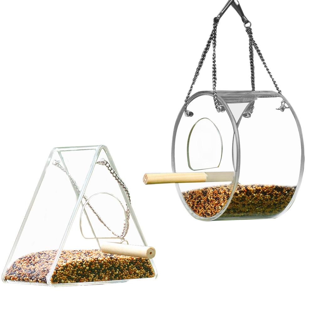 Akryl fuglefoder mad vand boks anti-spredning papegøje foder cockatiel lovebird feeder landbrugsudstyr med stativ