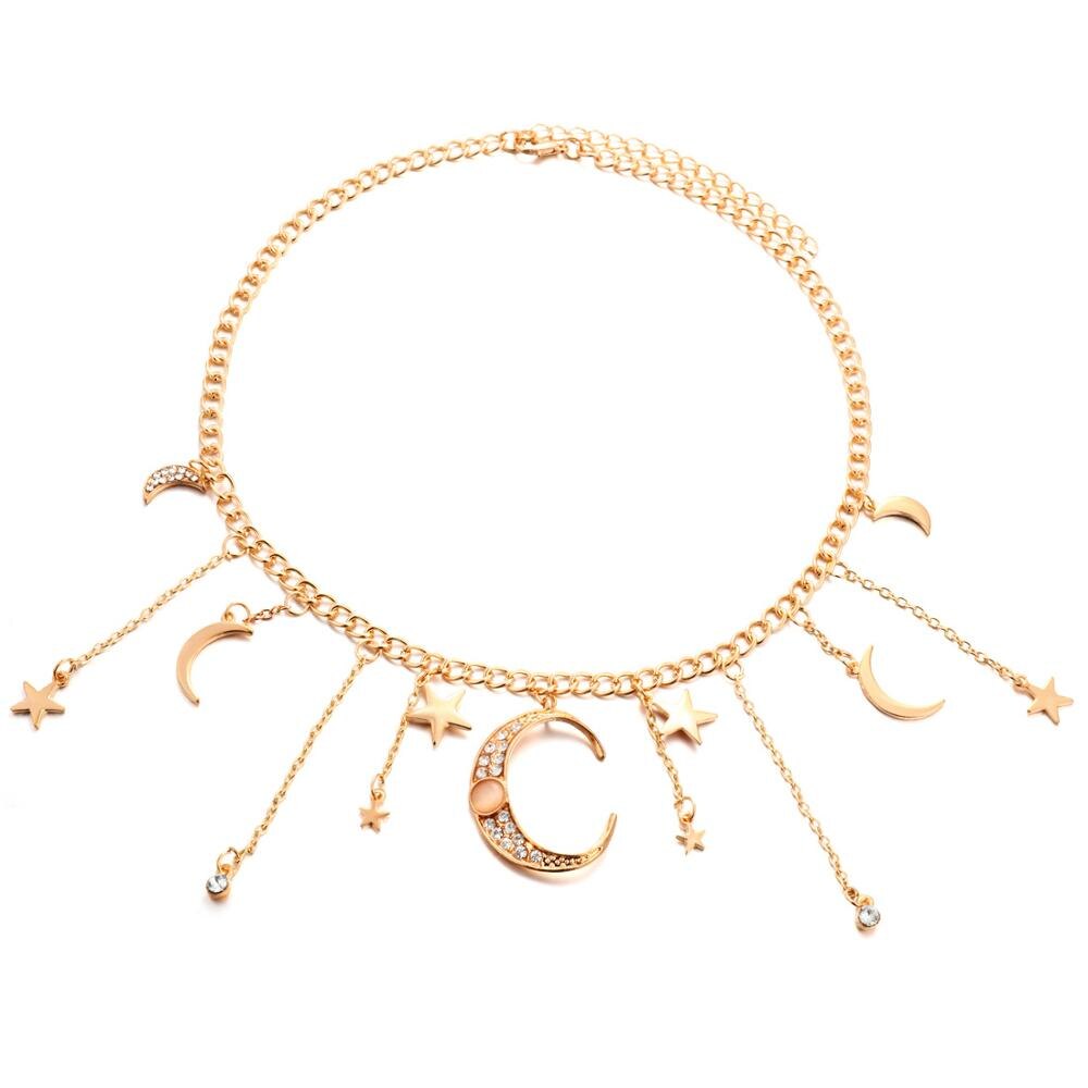 Vrouwen Bling Zirconia Kerstcadeau Moon Star Charm Chocker Choker Statement Ketting Ketting: Gold Necklace