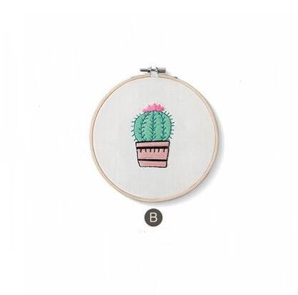 1 Juego de bordado de plantas verde con Marco, kit de costura Manual DIY para principiantes, Serie de punto de cruz, manualidades decoración de costura: B